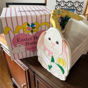 Easter Bunny Wooden Basket with Tulip Accents